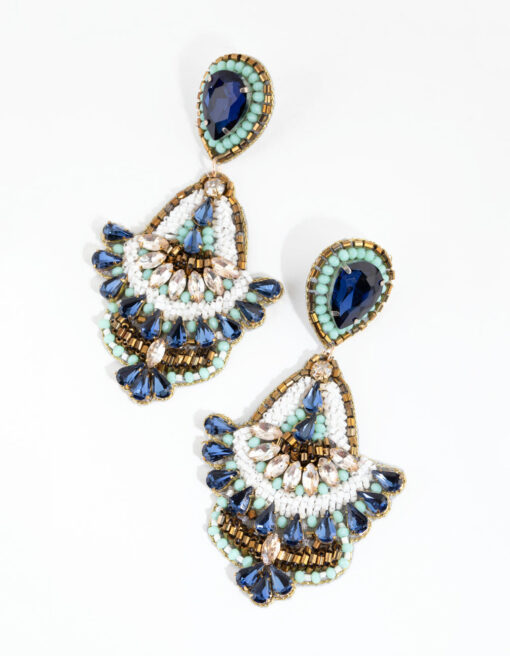 Green Beaded Chandelier Earrings