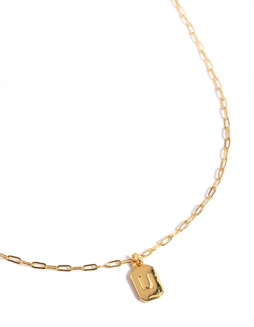 Letter U Rectangle Pendant Initial Necklace