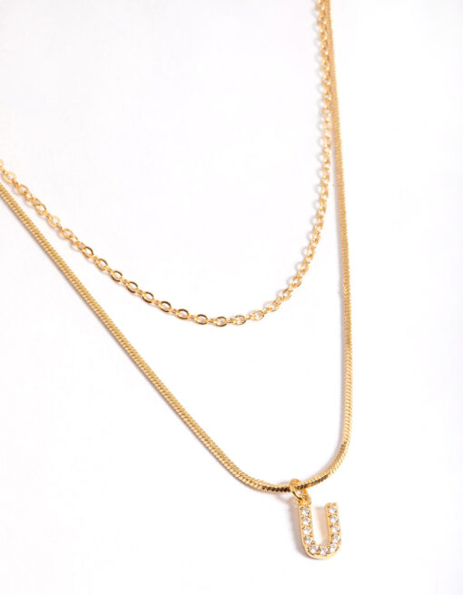 Letter U Layered Initial Necklace