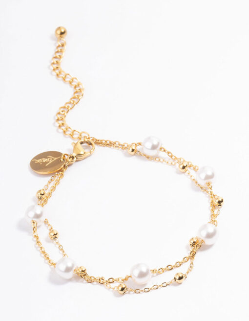 Stainless Steel Double Layer Pearl Ball Bracelet