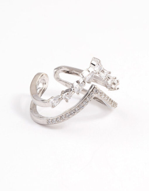 Rhodium Elegant V Ring