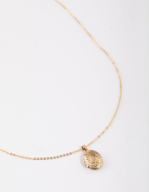 Antique Etched Locket Pendant Necklace