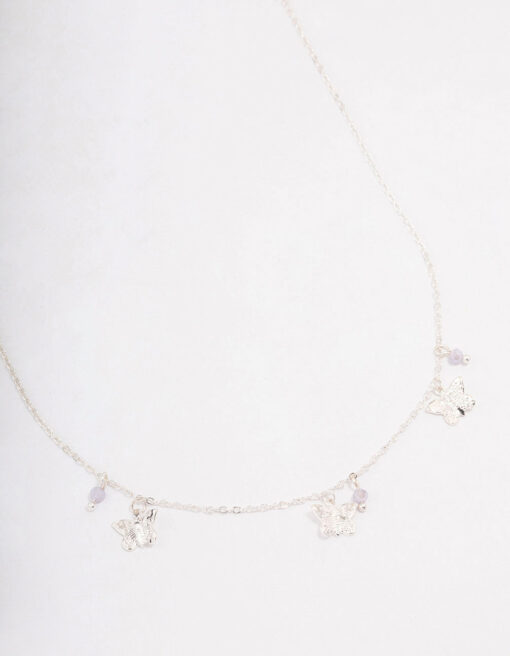 Butterfly Beaded Droplet Necklace