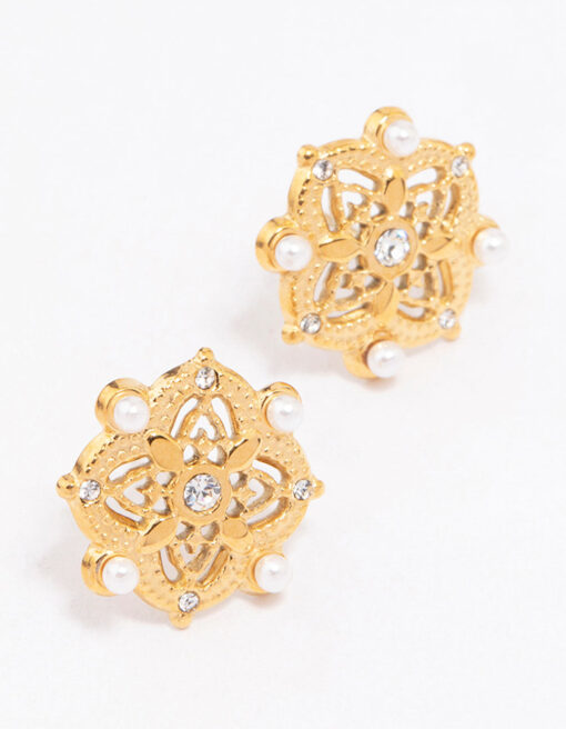 Stainless Steel & Pearl Boho Stud Earrings
