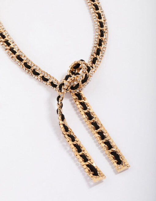 & Black Leather Wrap Necklace