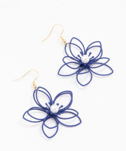 & Navy Blue Wire Pearl Earrings