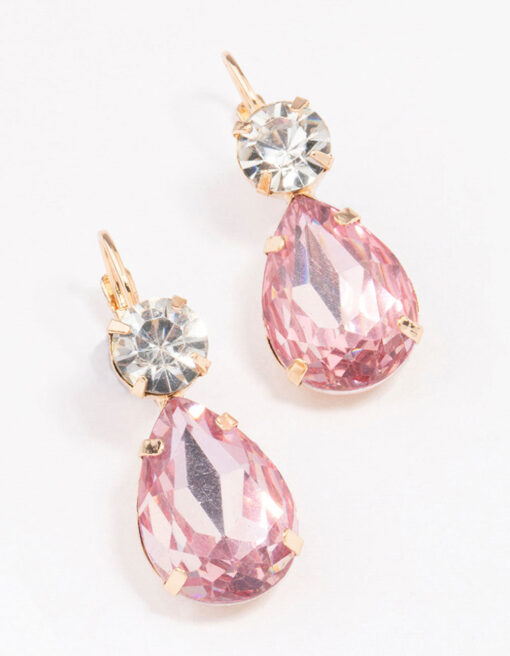 Pink Pear Crystal Earrings