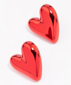 Red Puffy Heart Stud Earrings