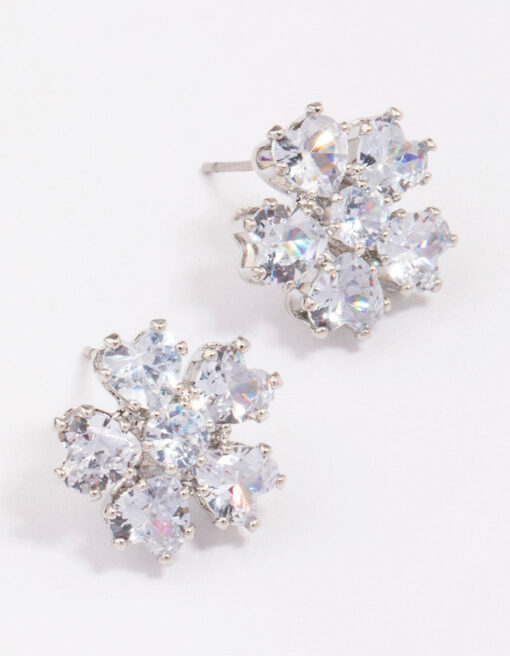 Rhodium  Small Flower Stud Earrings