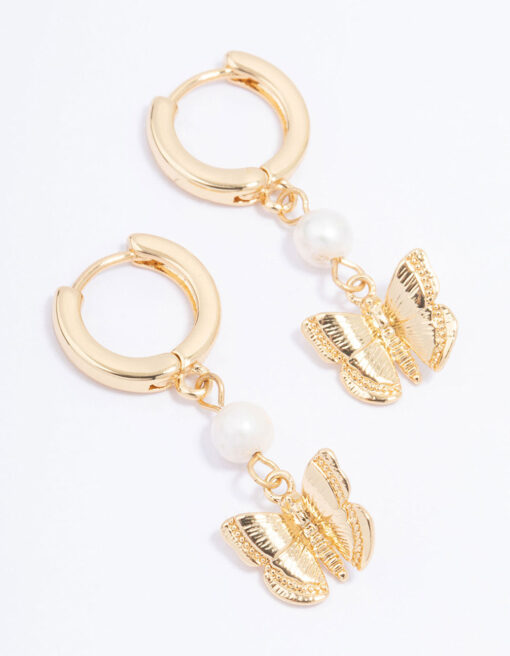 Butterfly & Freshwater Pearl Hoop Earrings