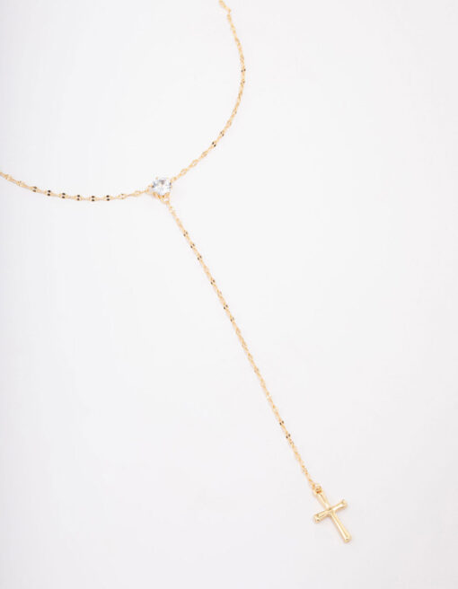 Cubic Zirconia Cross Lariat Necklace