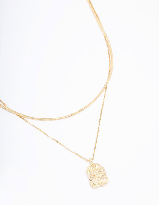 Hammered Rectangular Layered Necklace