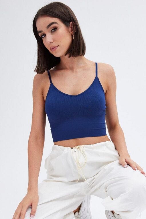 Blue Crop Singlet Top Seamless