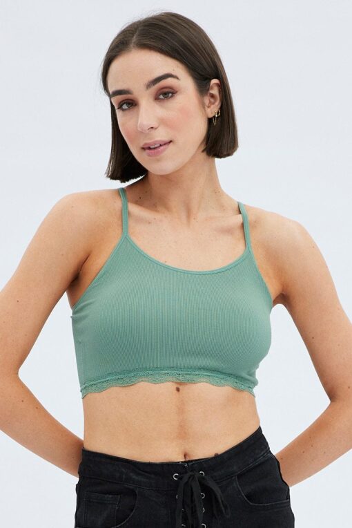 Green Bralette Lace Trim Seamless - Image 3