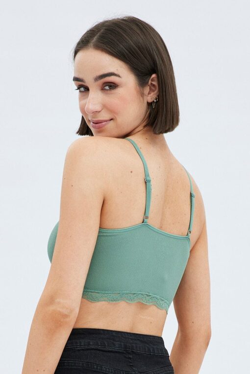 Green Bralette Lace Trim Seamless - Image 5