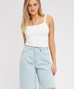 Blue Denim Knee Length Denim Shorts Relaxed