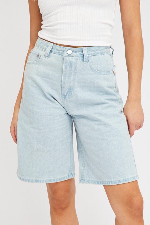 Blue Denim Knee Length Denim Shorts Relaxed - Image 2
