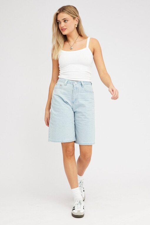 Blue Denim Knee Length Denim Shorts Relaxed - Image 3