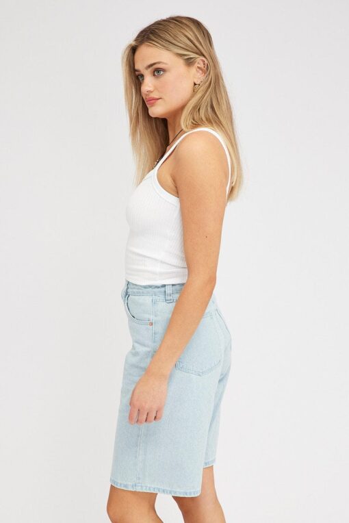 Blue Denim Knee Length Denim Shorts Relaxed - Image 4