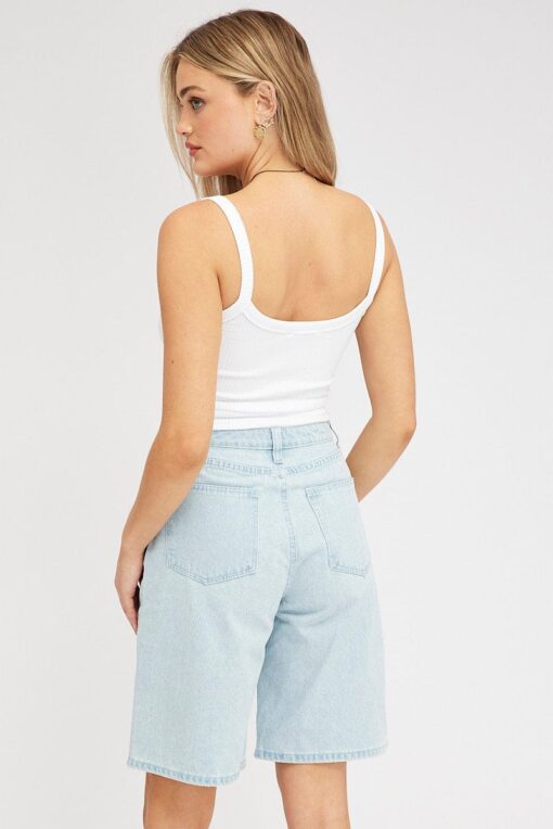 Blue Denim Knee Length Denim Shorts Relaxed - Image 5