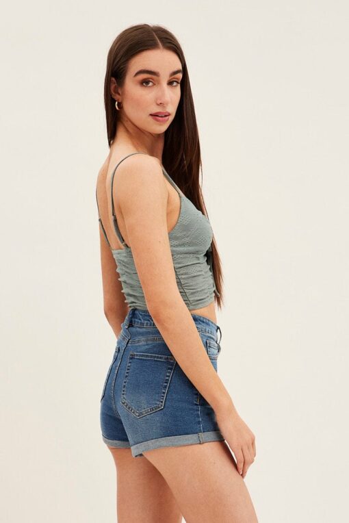 Blue Skinny Denim Shorts Mid Rise - Image 4