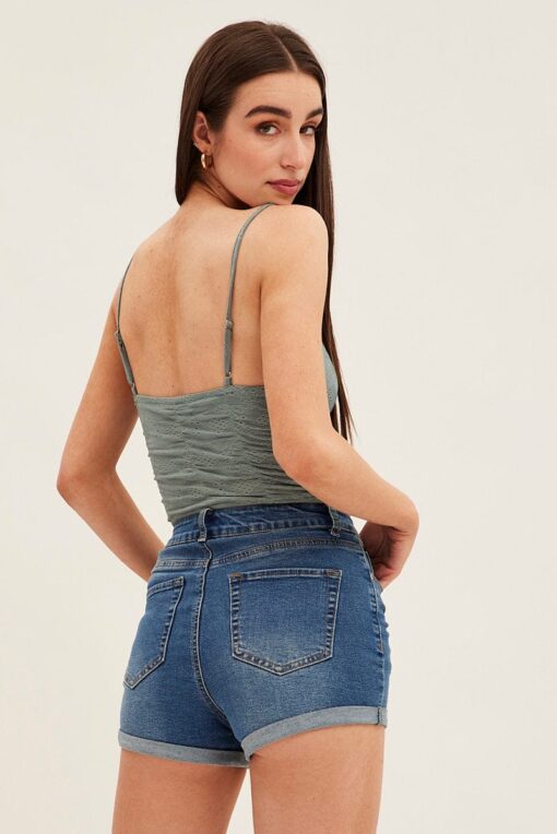 Blue Skinny Denim Shorts Mid Rise - Image 5
