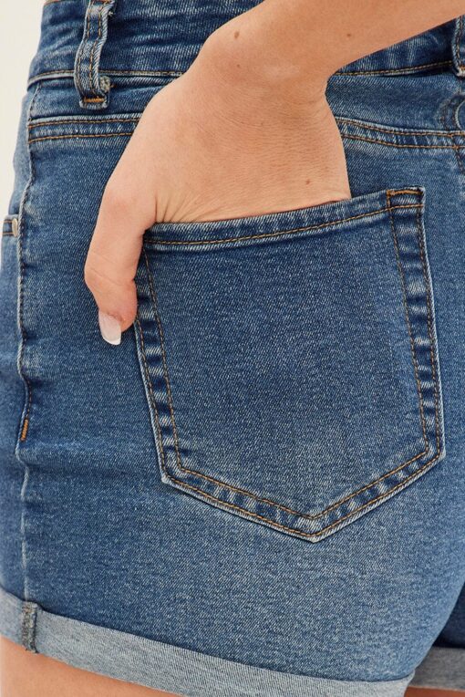 Blue Skinny Denim Shorts Mid Rise - Image 6