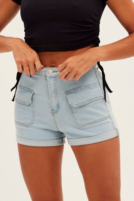 Blue Cargo Denim Shorts High Rise - Image 2