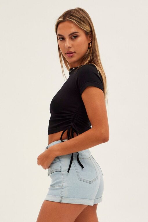 Blue Cargo Denim Shorts High Rise - Image 4