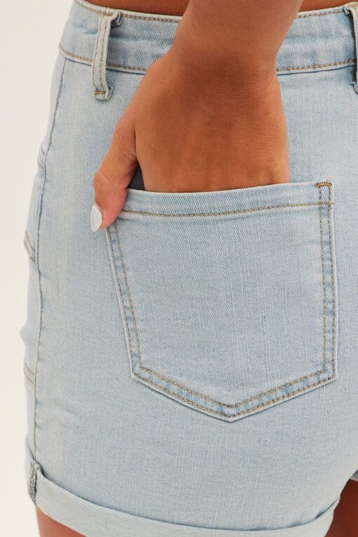 Blue Cargo Denim Shorts High Rise - Image 6