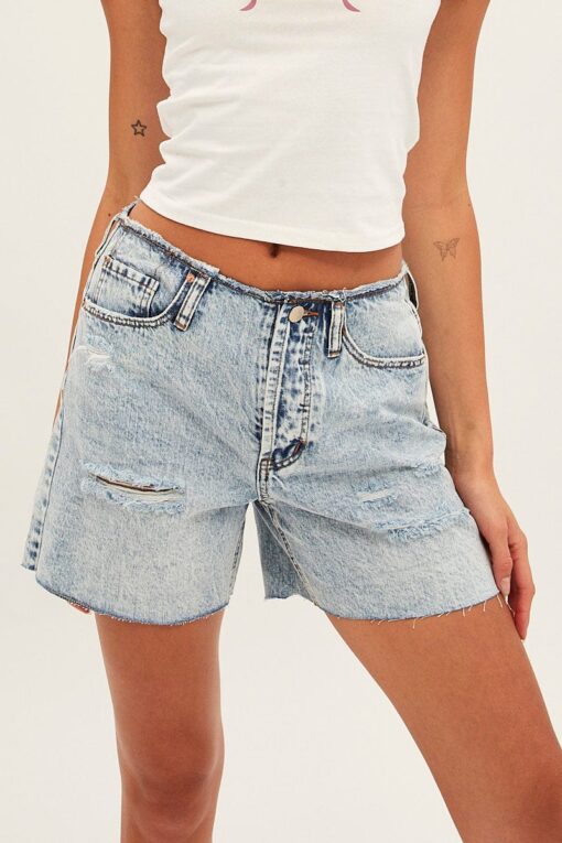 Blue Denim Shorts High Rise Relaxed - Image 2