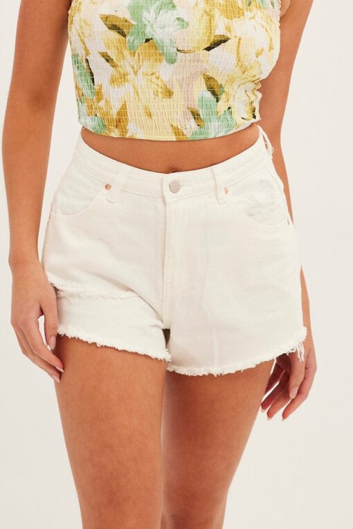 White Relaxed Denim Shorts High Rise - Image 2