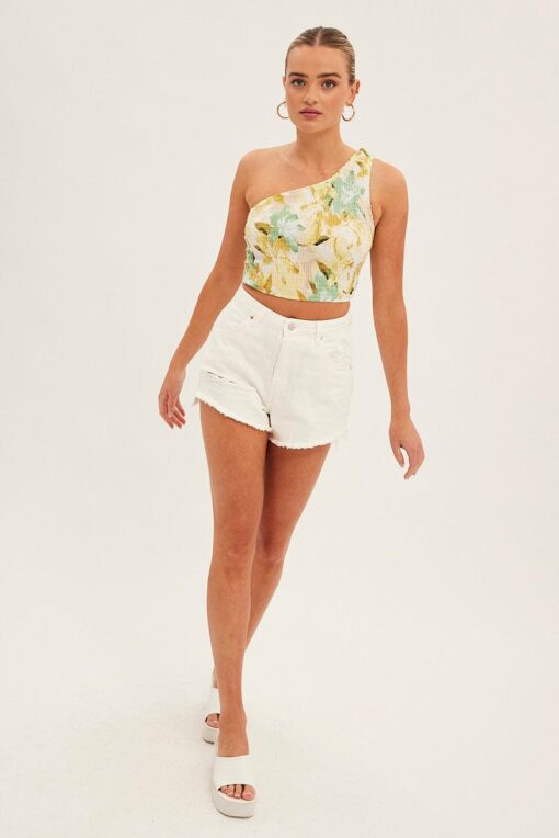 White Relaxed Denim Shorts High Rise - Image 3