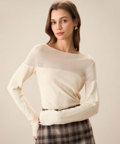 The Apricot Boat Neck Sheer Knit Top