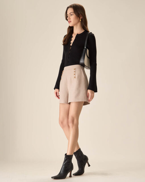 The Black Round Neck Button Up Knit Top - Image 3