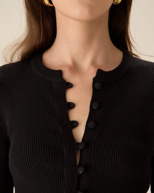 The Black Round Neck Button Up Knit Top - Image 2