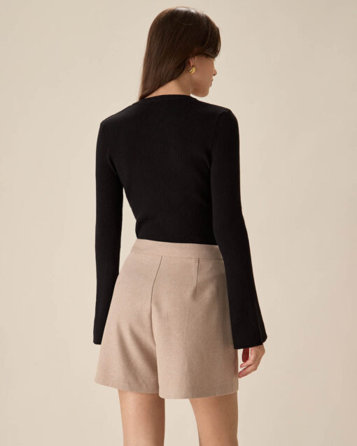 The Black Round Neck Button Up Knit Top - Image 4