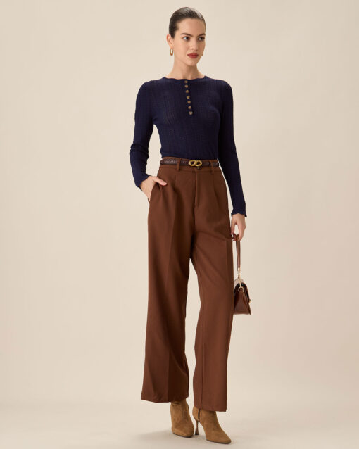 Navy Round Neck Slim Sweater - Image 4