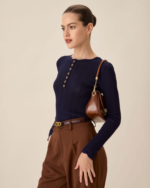 Navy Round Neck Slim Sweater - Image 3