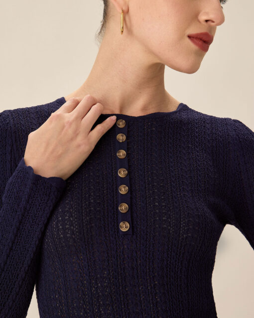 Navy Round Neck Slim Sweater - Image 2