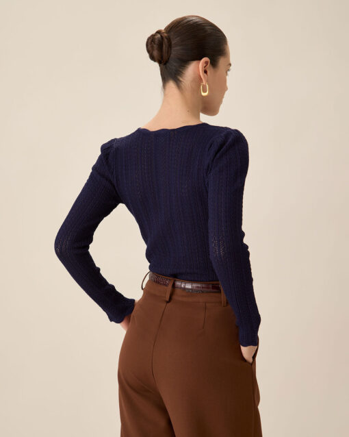 Navy Round Neck Slim Sweater - Image 5