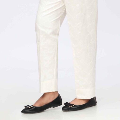 Cream Cambric Embroidered Slim Fit Trouser PS3564 - Image 3