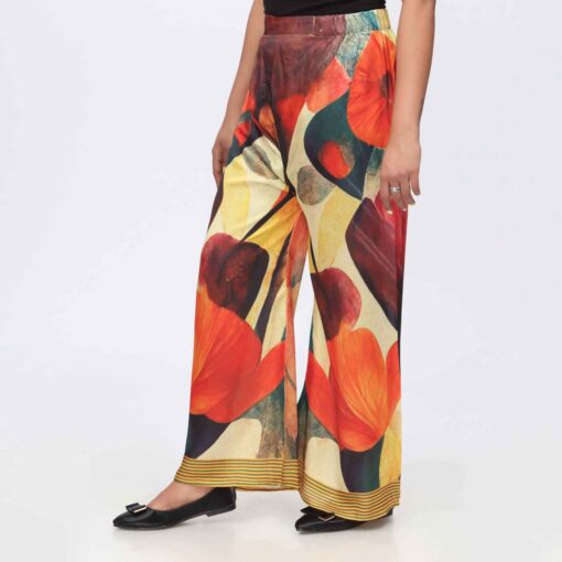 Red Digital Printed Shamoz Silk Trouser PW3648 - Image 2