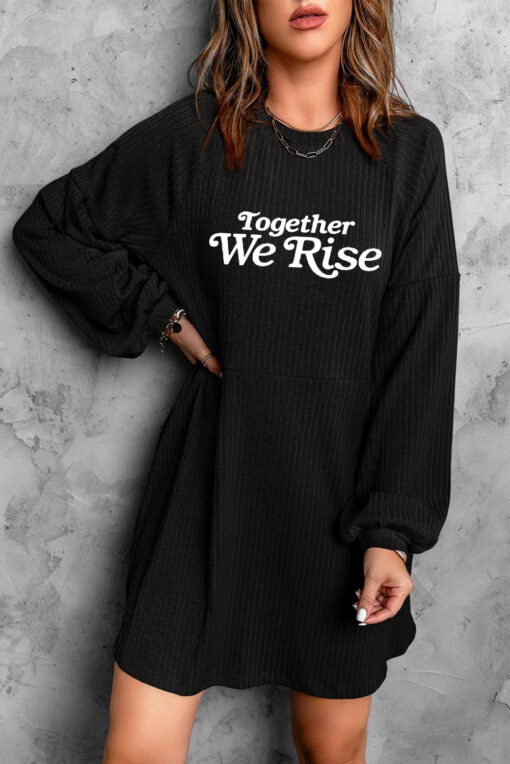 Womens Casual Long Sleeve Mini Dress Crew Neck Loose Knit Dress - Image 3