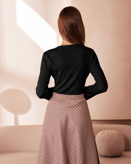 The Black Round Neck Button Up Knit Top - Image 7