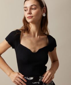 The Black Square Neck Short Sleeve Knit Top