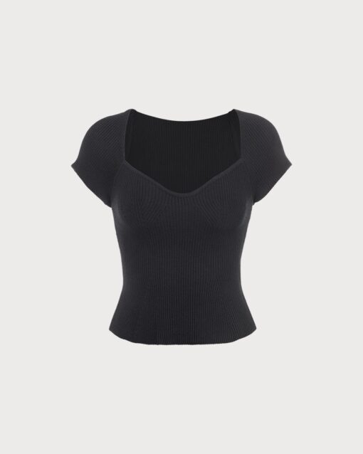 The Black Square Neck Short Sleeve Knit Top - Image 6