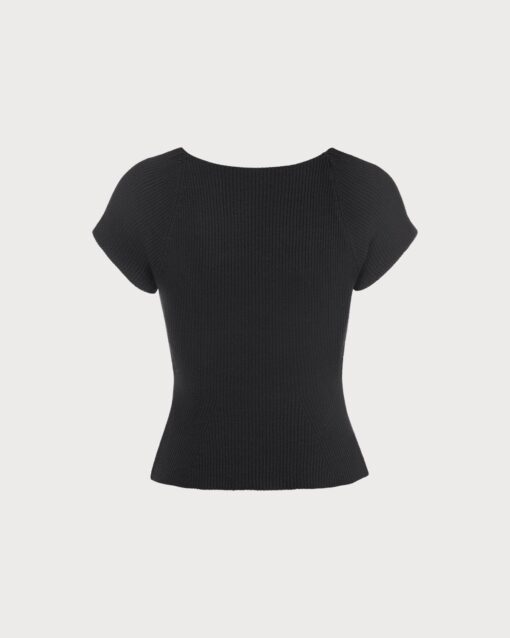 The Black Square Neck Short Sleeve Knit Top - Image 5
