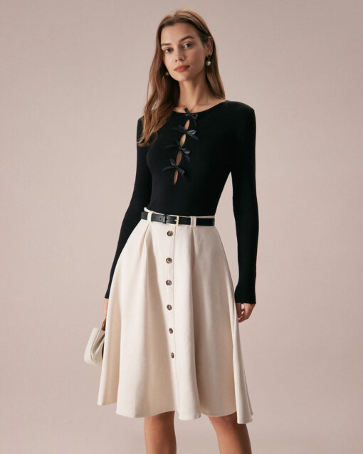 The Black Boat Neck Bowknot Front Knit Top - Image 2