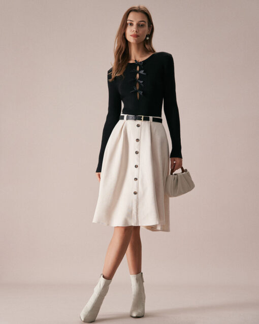 The Black Boat Neck Bowknot Front Knit Top - Image 3